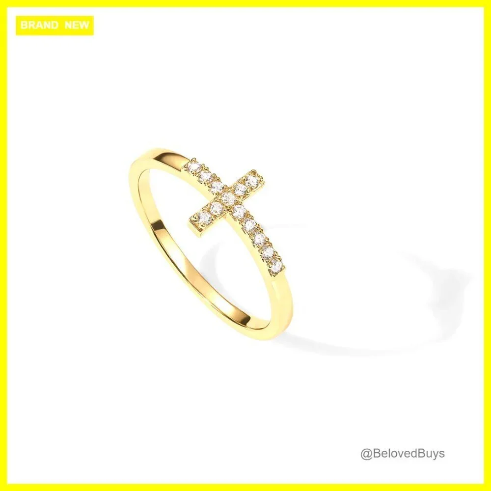 14K Gold Plated Cubic Zirconia Cross Ring Size 7 Infinity Wedding Band